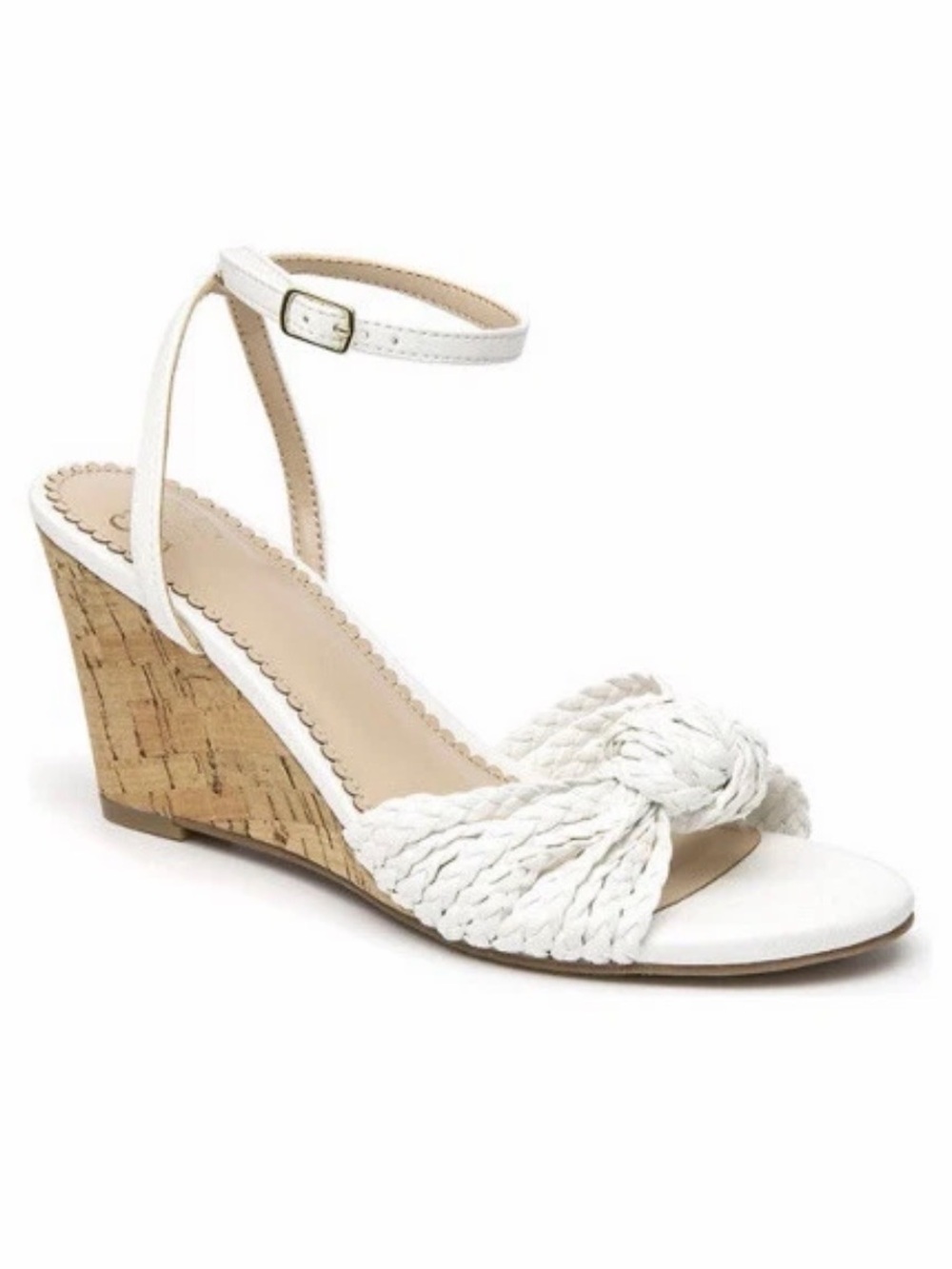 crown & ivy White Braided Knot Wedge Sandals with Ankle Strap - Picture 6 of 7
